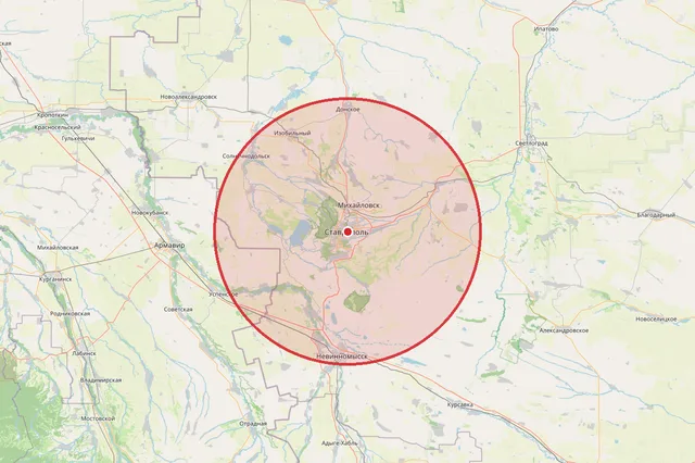 Карта: зона выезда мастера по Ставрополю и посёлкам до 50 км